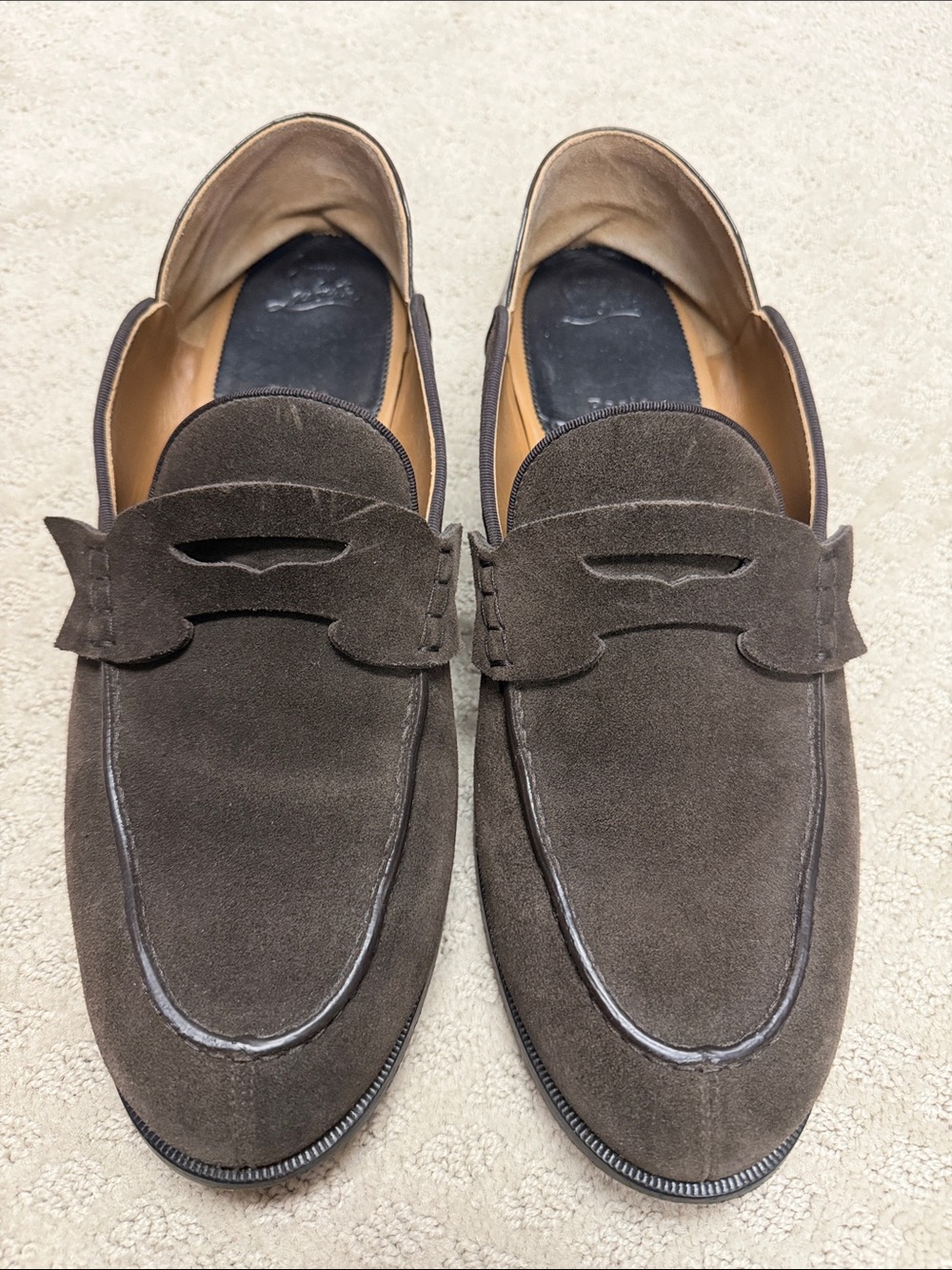CHRISTIAN LOUBOUTIN - Men's Suede Penny Loafers — Brown